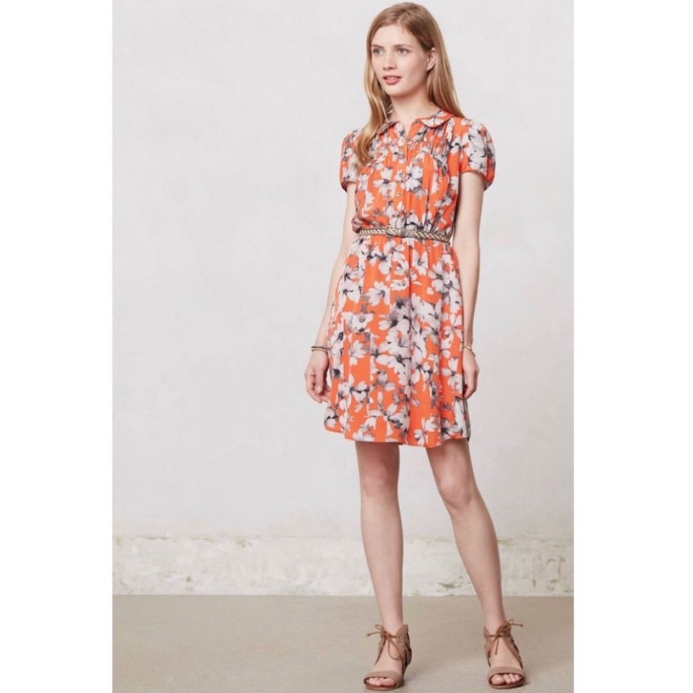 Anthropologie Maeve Orange Floral Spectrum Dress Size 4 - Picture 2 of 8